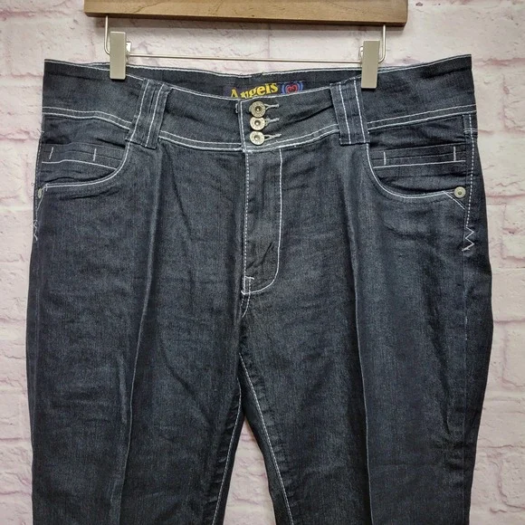 Y2K Angels Jeans Capri Cuffed Denim Womens 20 Triple Button Casual Dark Wash - Picture 3 of 9
